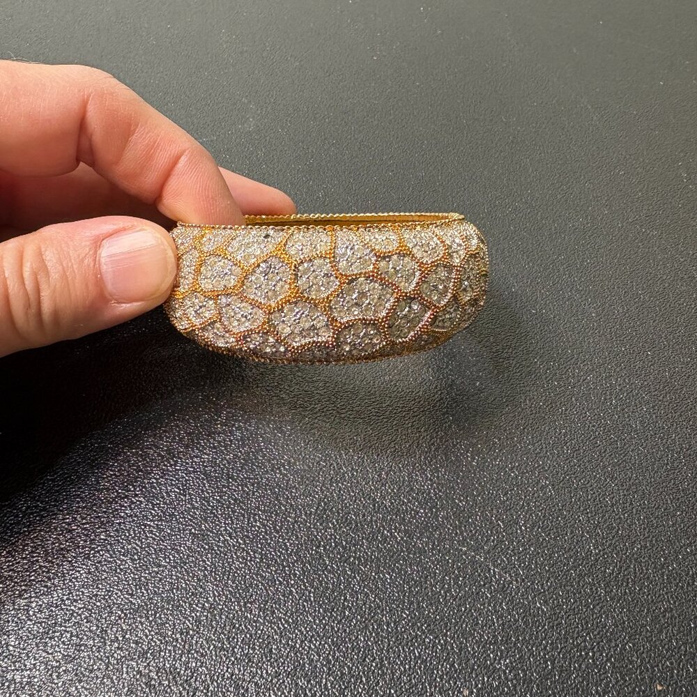 Vintage Mazer Signed Hinged Cuff Bracelet w Rhinestones